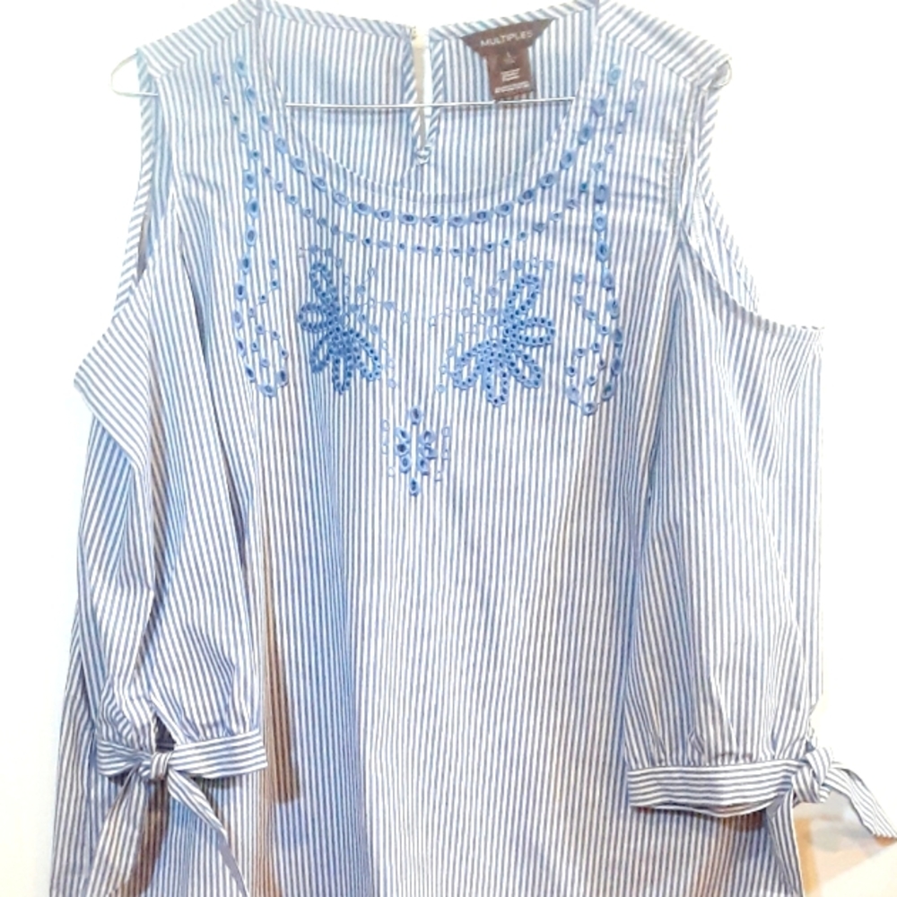 Multiples Blue white striped top